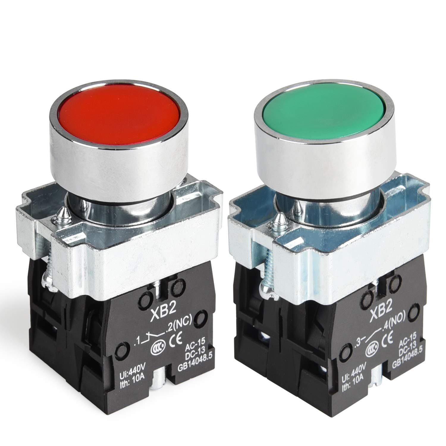 APIELE 2PCS 22MM Momentary Push Button Switch Red Green 1NO 1NC Metal Head XB2-11BN-G&R (1 Red 1 Green)