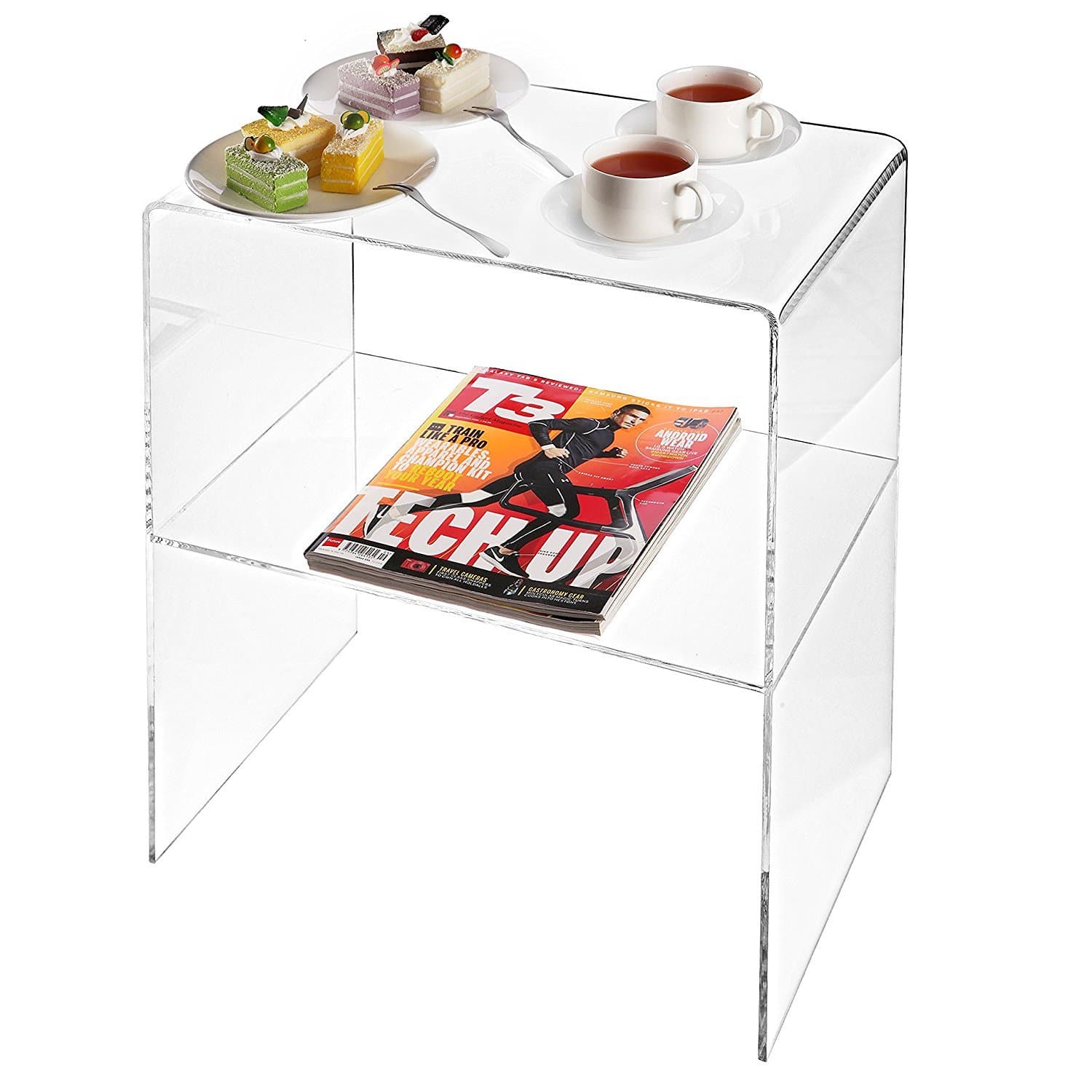 MyGift Modern Design Clear Acrylic Decorative End Table/Home Decor Display Nightstand w/ 2 Shelves - 10mm