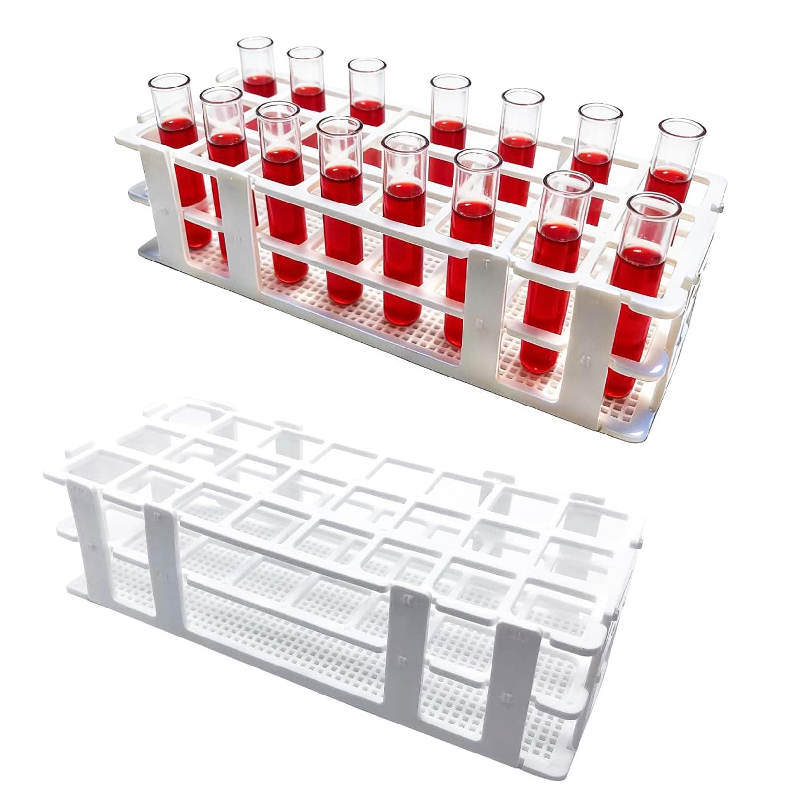 Plastic Test Tube Rack 2 Pack 24 Holes Lab Test Tube Rack Holder for 25mm and Below The Test Tubes, Detachable, White
