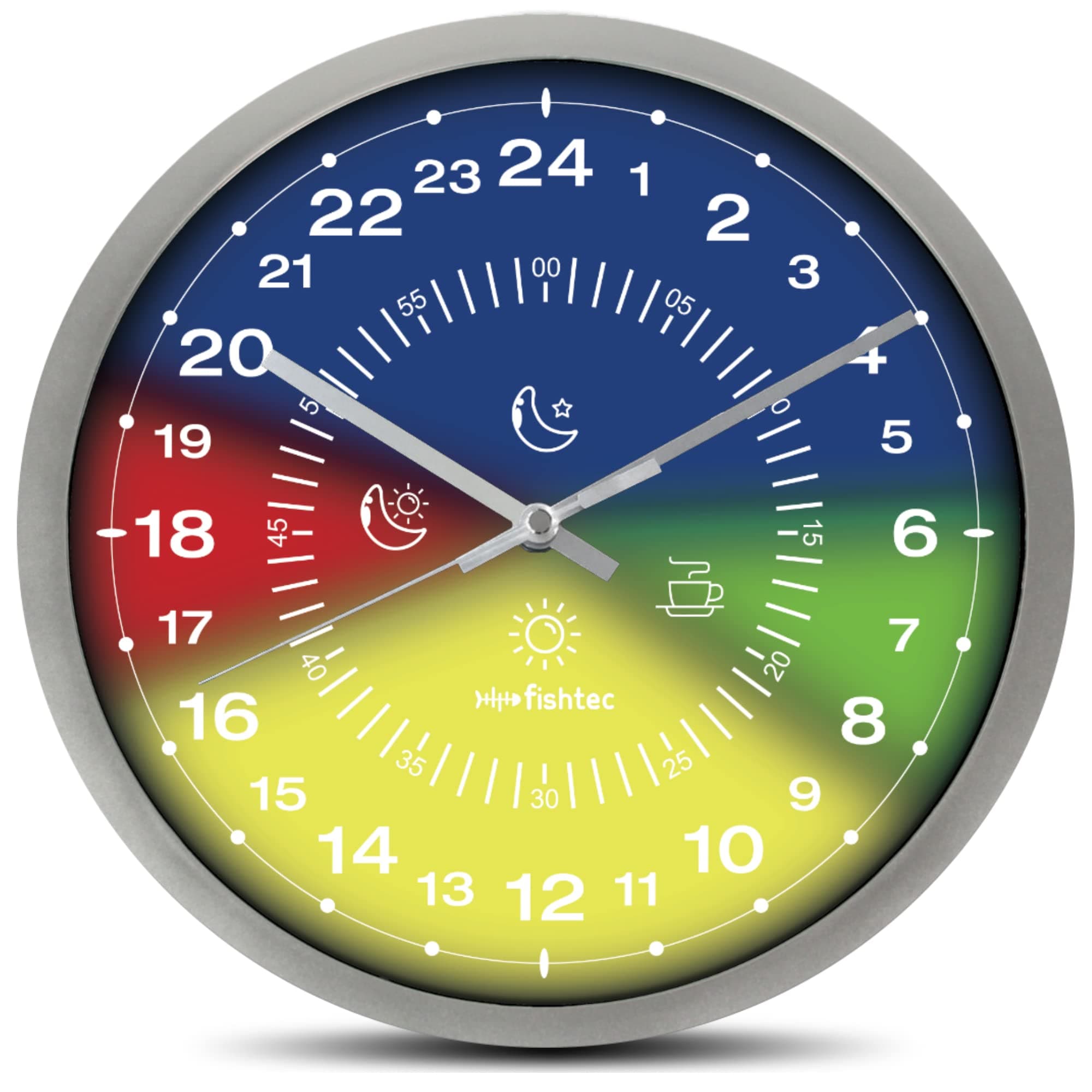 FISHTECModern Design Wall Clock 24 Hours - Ultra Accurate Easy to Read: Minute Dial - Clock for Children + Elderly People