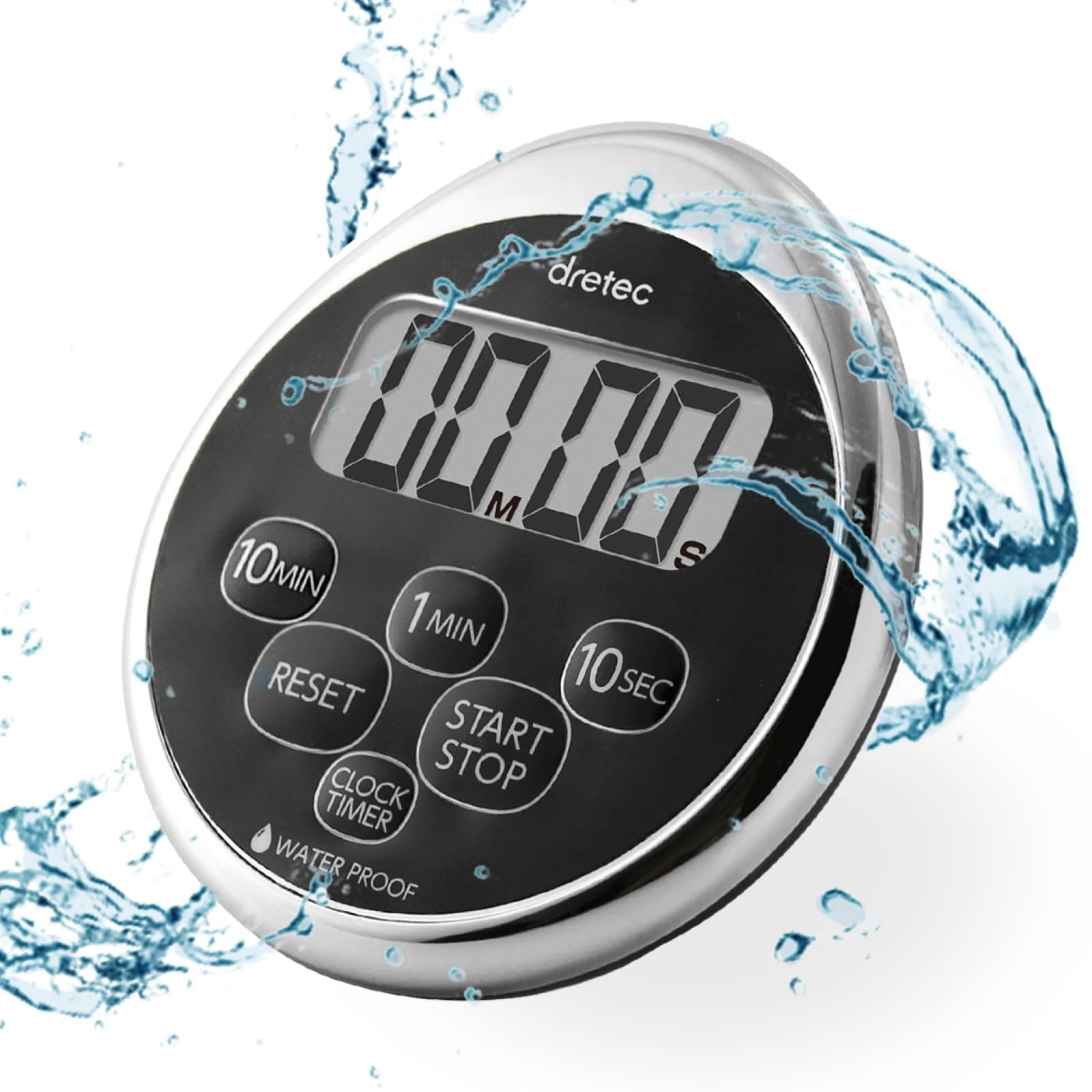 dretec Digital Timer Water Proof Shower Timer Shower Clock Bathroom Magnetic Backing Silver Black Officially Tested in Japan (1starter Lithium Battery Included)