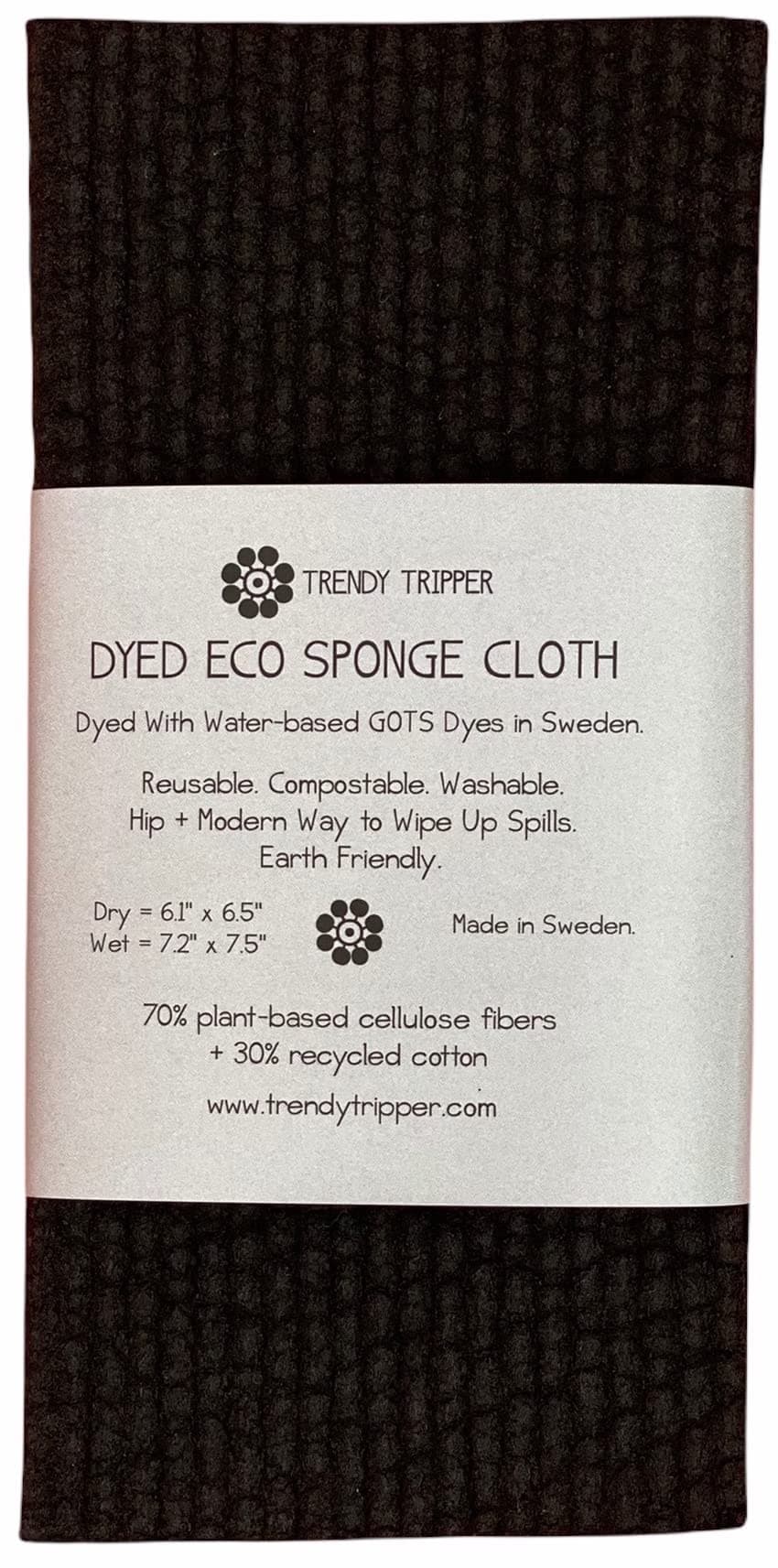 Trendy Tripper Earth-Friendly Reusable COMPOSTABLE Hand Dyed ECO Sponge Cloth | AKA Swedish Dishcloth | Dyed Black (4-Pack Black)