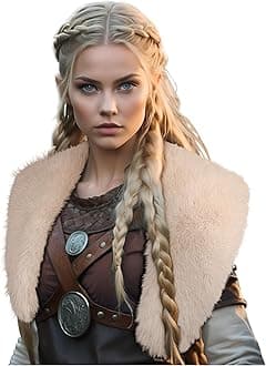 L'VOWViking Fur Collar Faux Fur Shawl Shoulder Fur Wrap Scarf Women Halloween Barbarian Cosplay Costume Accessory