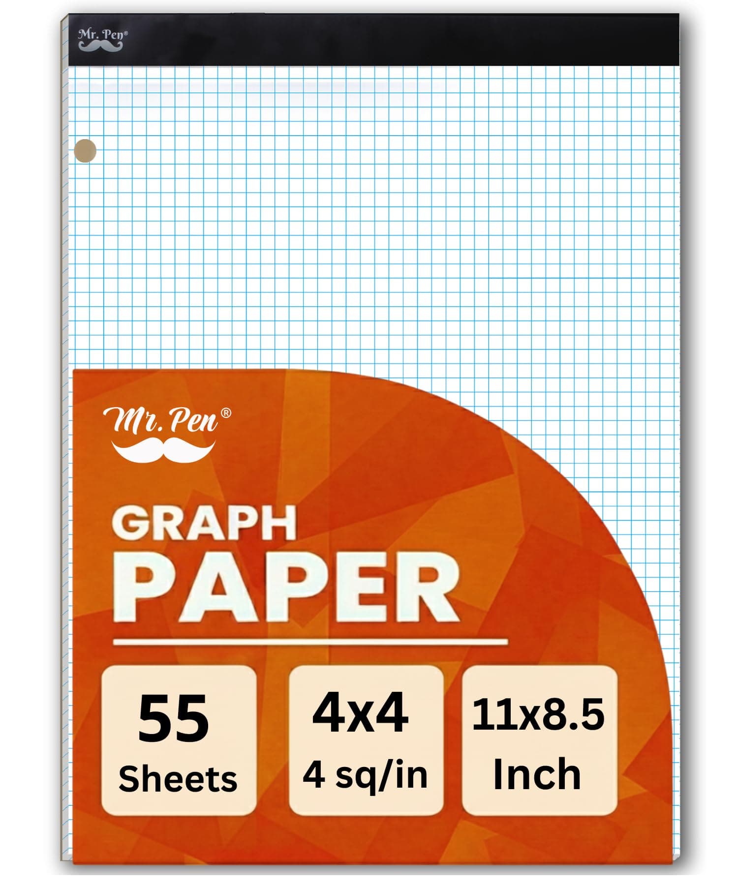 Graph Paper, 8.5"x11", 55 Sheets, 4x4 (4 Squares Per Inch), 3-Hole Punched, Math Graph Paper Pad, Computation Pads, Back to School Supplies