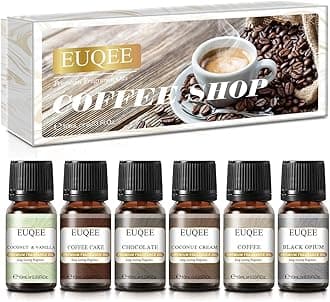 6PCS Coffee Fragrance Oil Set, Premium Fragrance Essential Oils Set for Candle Making, Diffuser-10ml-Coffee, Coffee Cake, Chocolate, Coconut Cream, Coconut & Vanilla