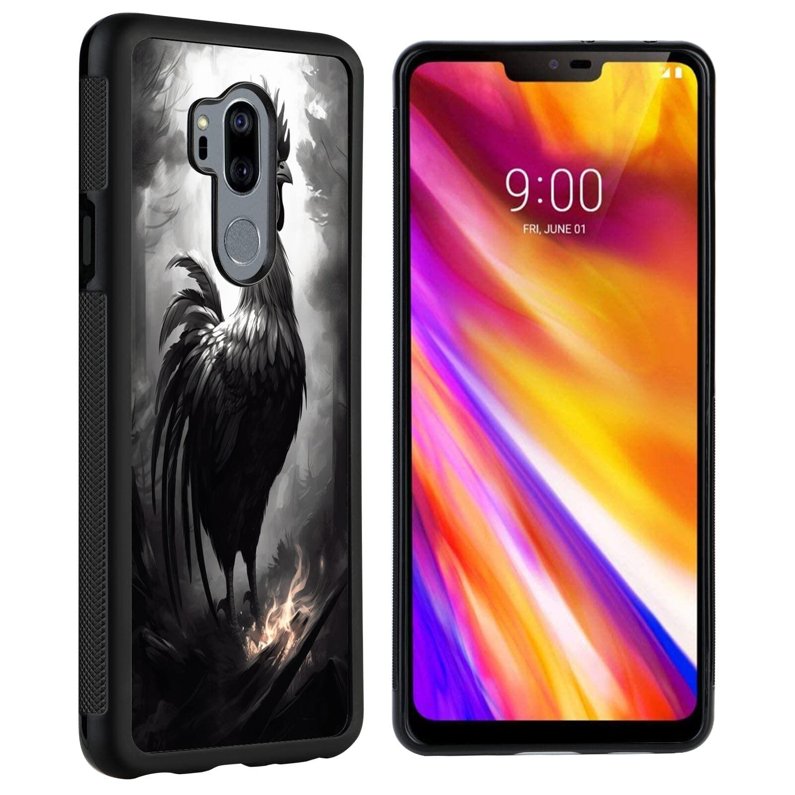 Phone Case Compatible with LG G7 Rooster-aa2 Black Frame Shockproof and Slim Rubber TPU Material with Uniqe Design