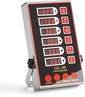 Commercial Kitchen Timer with 6 Channels, Professional LED Digital Timer for Cooking, Loud Alarm Volume +/-, Heavy Duty Stainless Steel Large Timers with Waterproof Panel & Memory Function