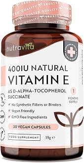 Nutravita Vitamin E 400IU D-Alpha Tocopherol – 100% Natural Vitamin E – 30 Vegan Capsules – Highly Absorbable – 1 Month Supply – Protects Cells from Oxidative Stress – Made in The UK