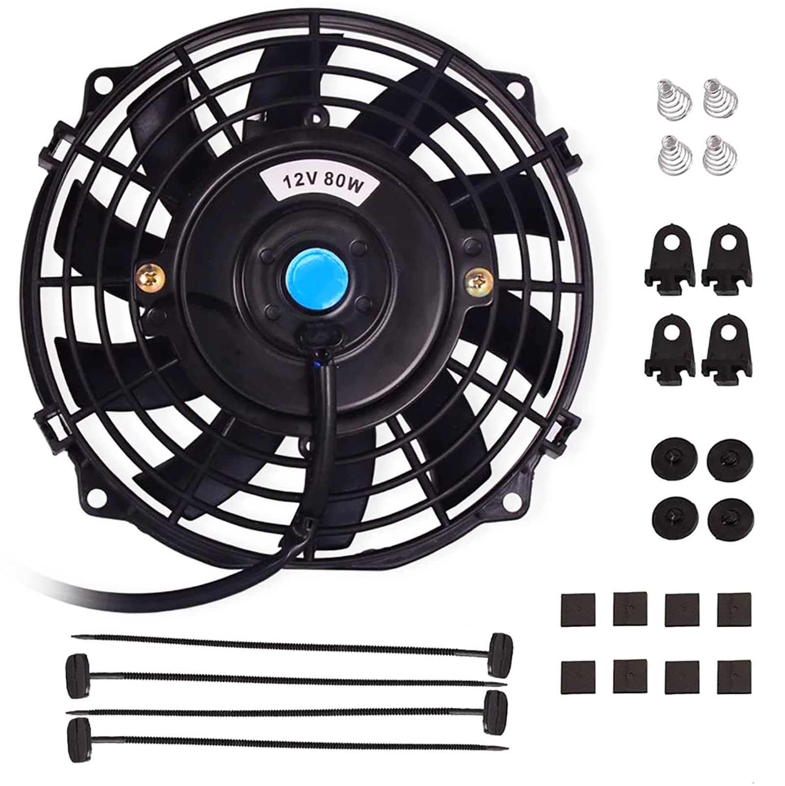 7" Electric Radiator Cooling Fan Assembly Kit,Universal High Performance 12V Slim Electric Cooling Radiator Fan with 12V 80W Mount Kit(7 Inch,Black)