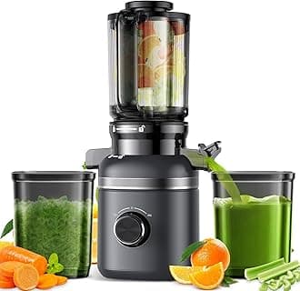 Cold Press Juicer with Built-in Blades for Slicing Whole Fruits & Vegetables, 4.35 inches Large Feeding Chute, Quiet & Easy to Clean, 99% High Juice Yield