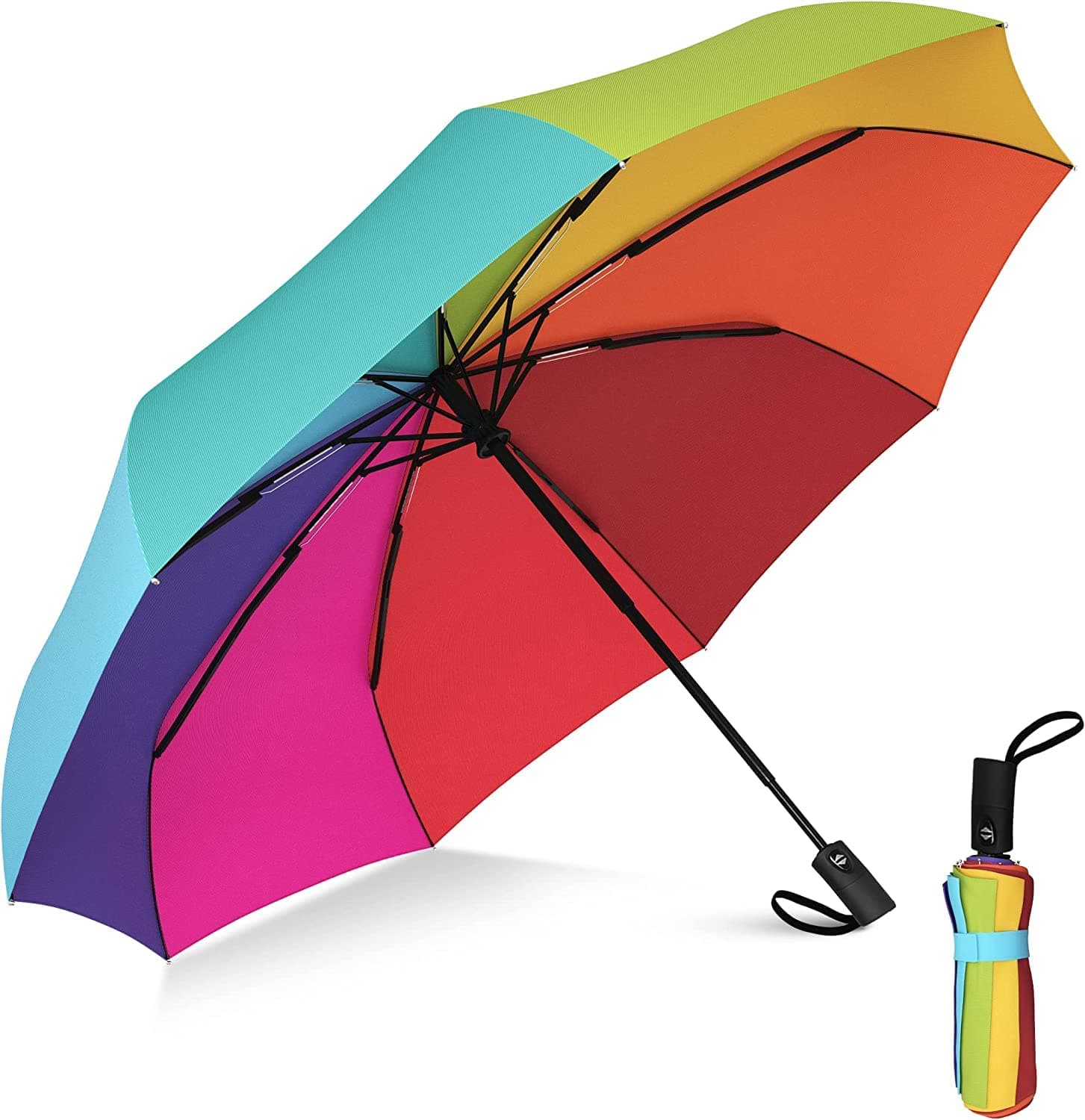 RylanUmbrella Automatic Open Travel with Wind Vent, big size for men, for girls, for rain,Windproof Large for Man,Women(Rainbow)
