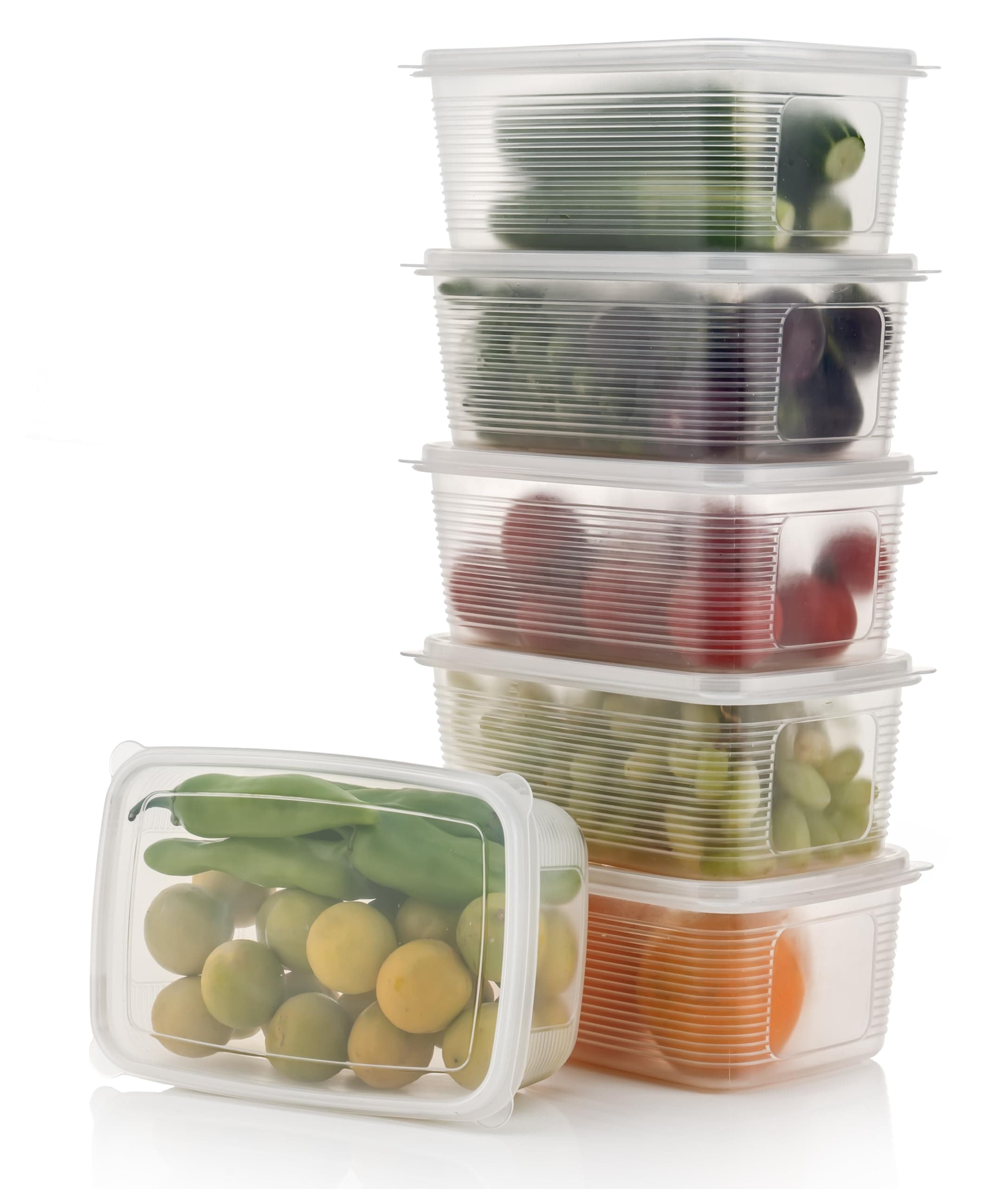Clazkit Fruit Storage Containers for Fridge 6 Pack - Fruit Fresh Keeper Containers with Lids, Bins BPA-Free Plastic for Veggie Berry Salad Lettuce-1800ML, Transparent