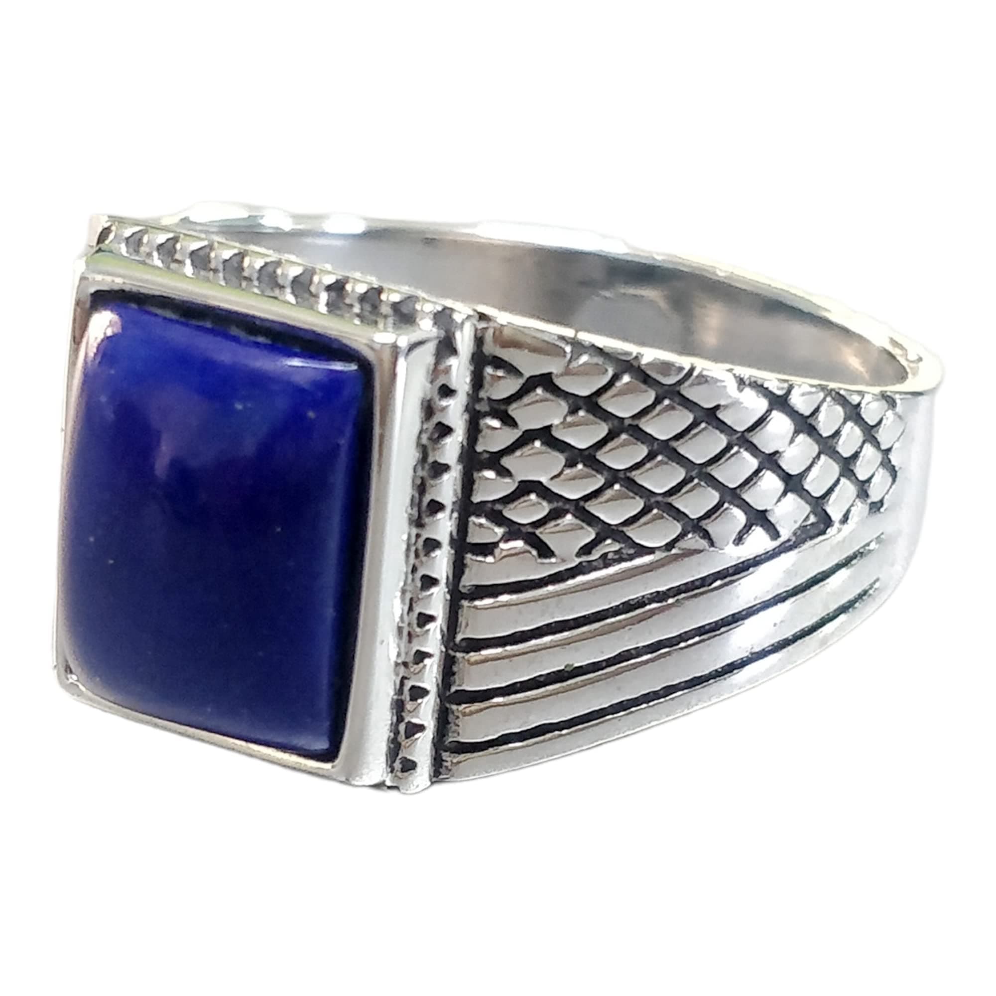 Silver Handmade Ring 925 Sterling Silver Blue Lapis Lazuli GemStone Ring Men's Ring - Genuine Lapis Stones - Outstanding Gifts for him gemstone Rings KOHI Ring- KCR002 (12.5)
