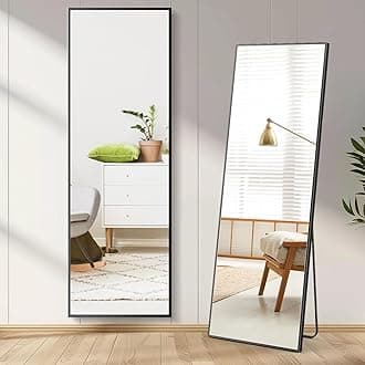 DUMOS Full Length Mirror 59"x17" Full Body Floor Mirror for Bedroom or Cloakroom, Can Stand Alone, Hang or Lean Against Wall, Tall Wall Mirror with Stand and Sleek Aluminum Alloy Thin Frame