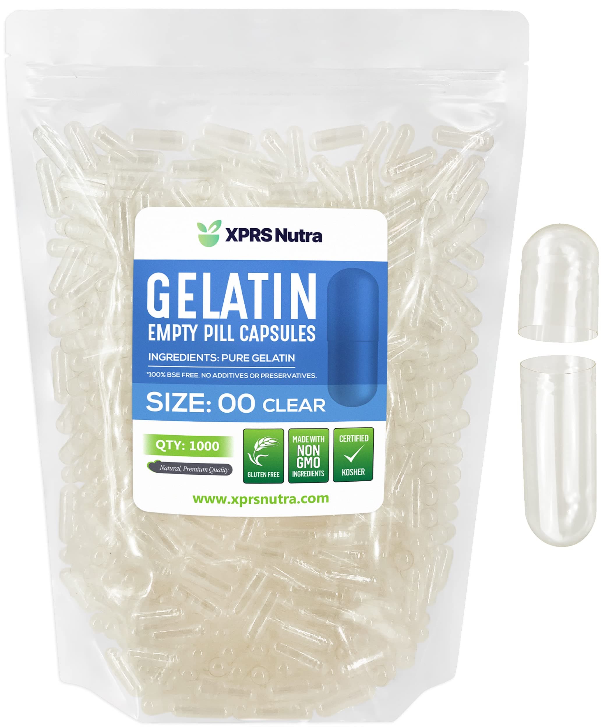 Size 00 Empty Capsules - 1000 Count Joined Empty Gelatin Capsules - DIY Capsule Filling - Fillable Pill Gel Caps for Do-It-Yourself Supplements Fill These Gelcaps Yourself (Clear)