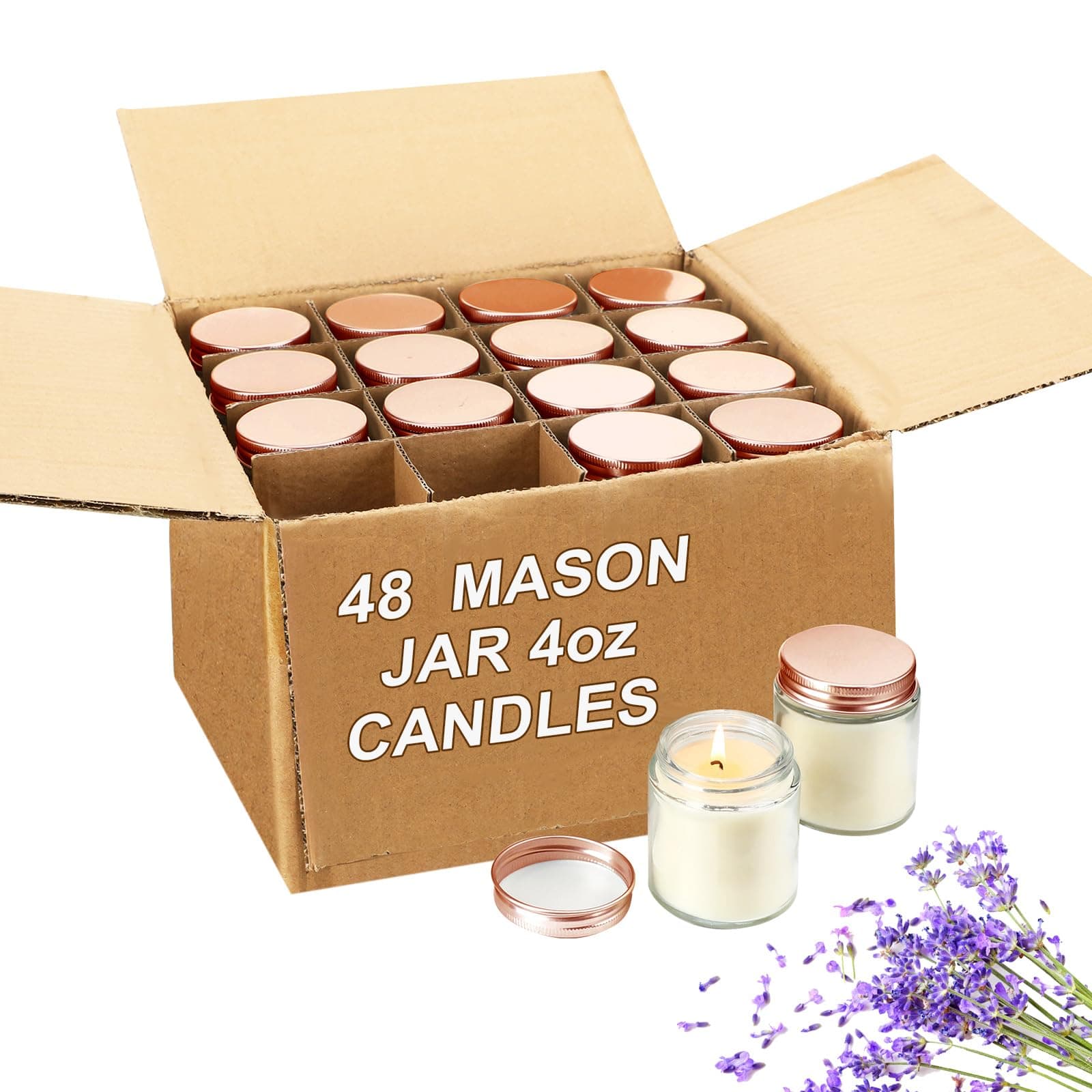 Jutom 48 Pack Mini Mason Jar Candles 4 oz Small Lavender Scented Wax Candles Aromatherapy Bulk for Wedding Valentine Baby Shower Party Favors, Home Meditation(Rose Gold Lid)