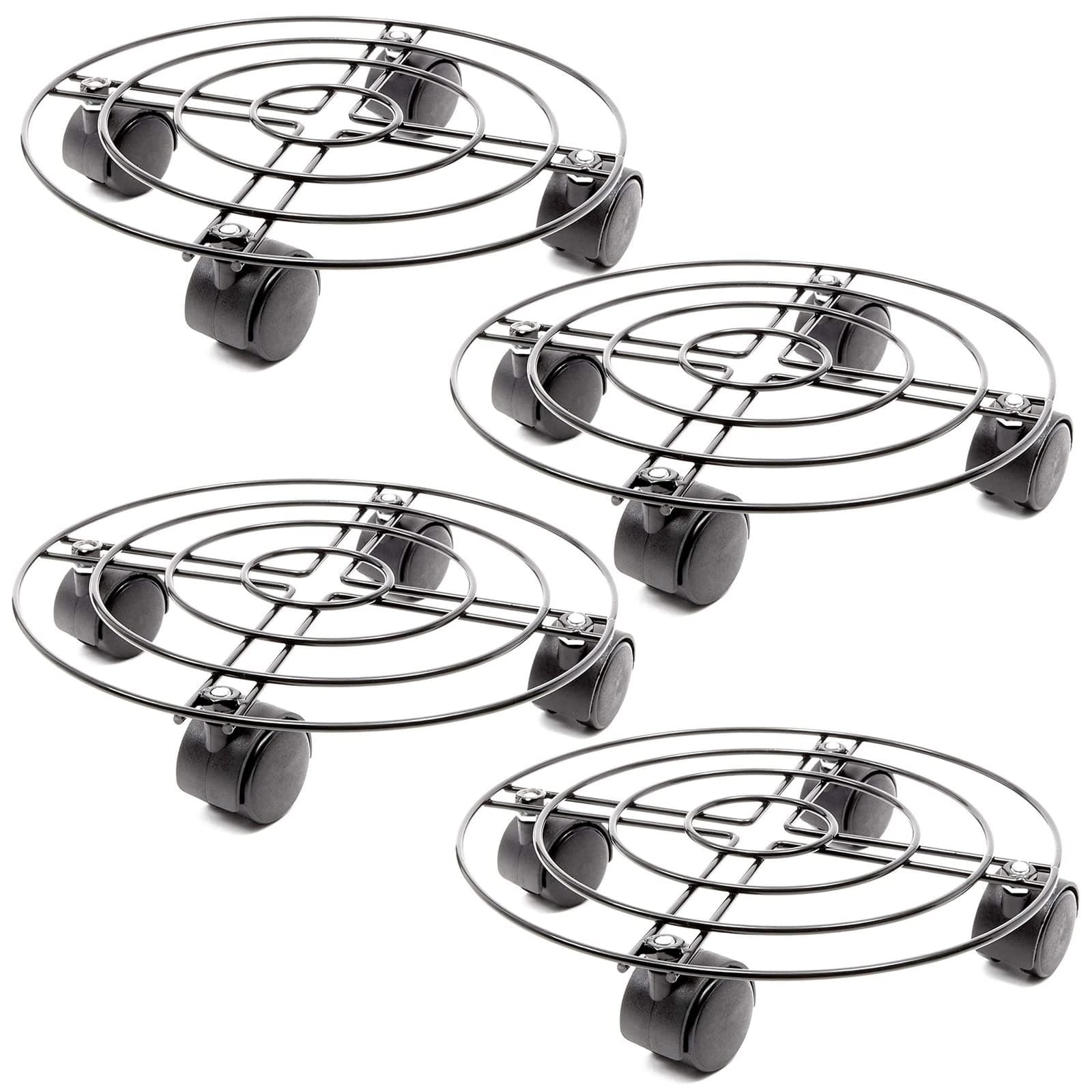 Bright Creations Plant Stand with Wheels - 10.6 in Diameter, Black, Pack of 4, Modern - Metal Rolling Plant Stand Base with 360-Degree Rotation & Locking Casters for Indoor & Outdoor Planter Pots