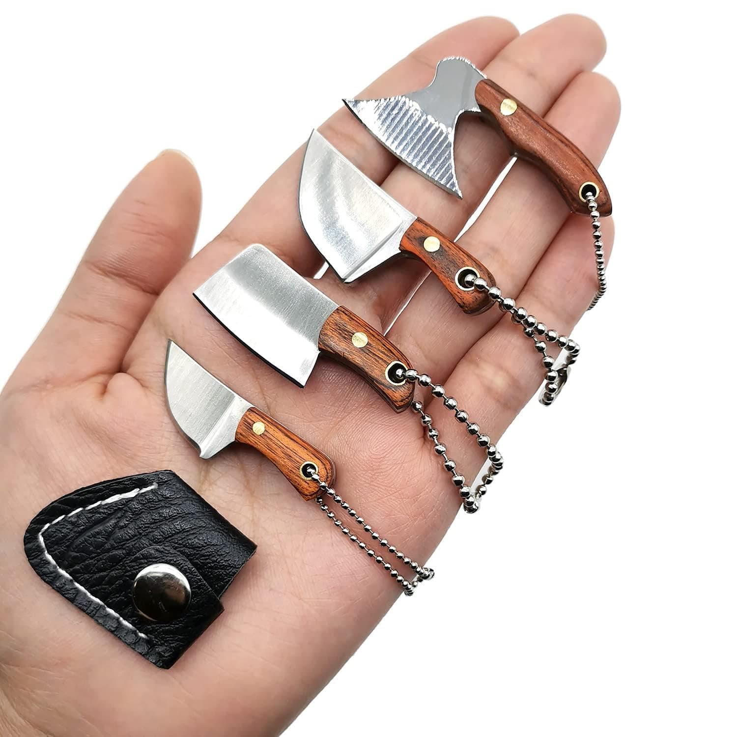 Mini Pocket Knife Set, Utility EDC Knife with Sheath,Mini Chef Keychain Knife, Tiny Things for Box Cutter Letter Opener Package Opener, Cool Gadgets EDC Tools -Set of 4
