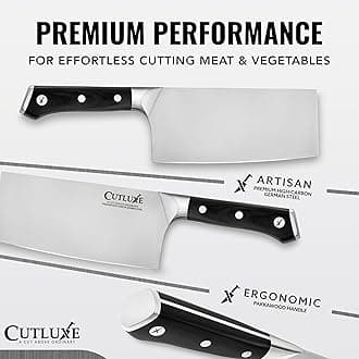 Cutluxe Steak Knives - Forged German High Carbon Steel Serrated Steak Knife Set of 4 – High End Ergonomic Handle Steakhouse Knife Set