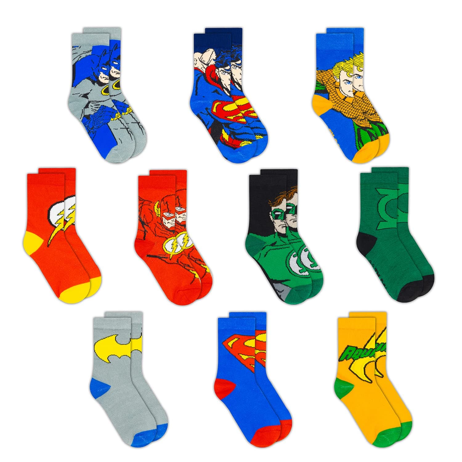 Boys Socks - 10-Pack Toddler Socks with Batman, Superman, Wonder Woman & Flash