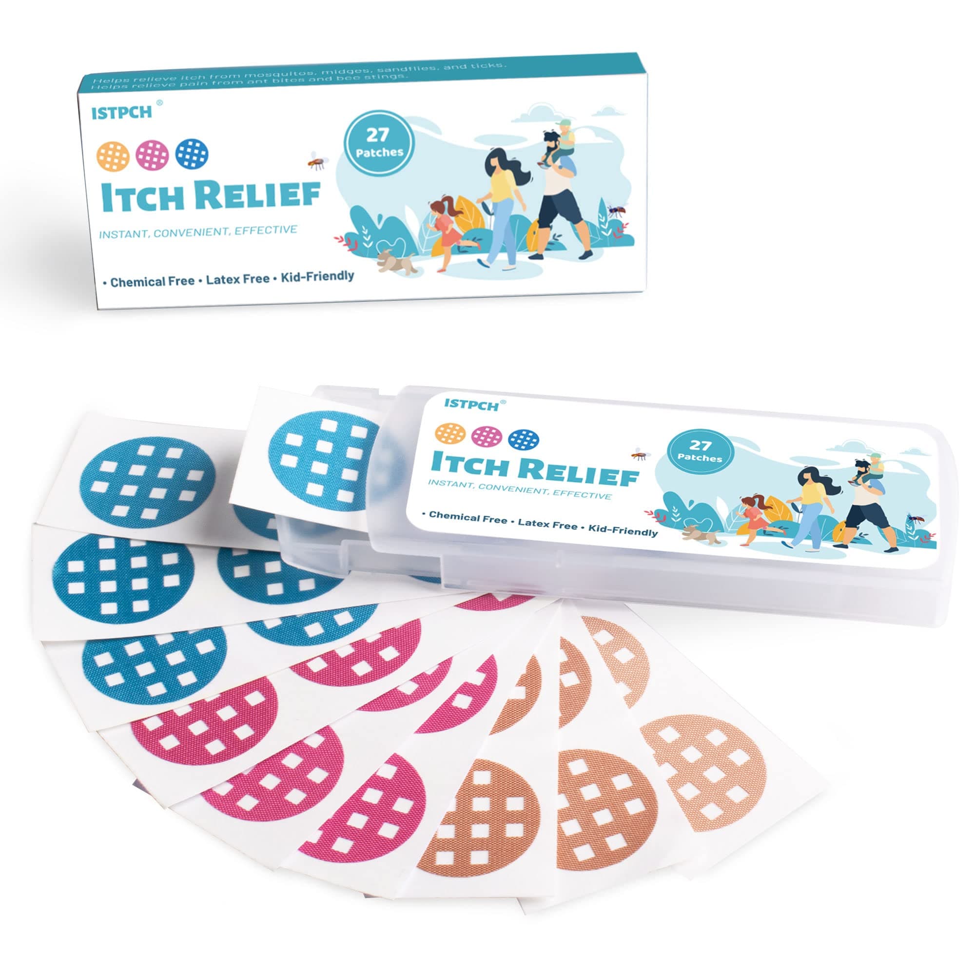 Itch Relief Patches 27 Patches, Natural Bite Itch Relief Stickers, Reduces Itch & Swell, Anti Itch After Bite Patch - Summer Travel Camping Essential for Kids, Family