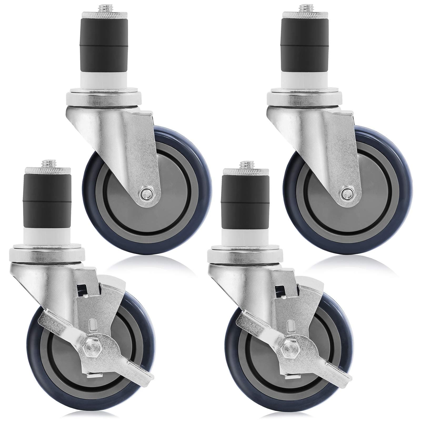 10cm Caster Wheel Set For Commercial Kitchen Prep Tables, 2 Wheels with Brakes, 2 without Brakes