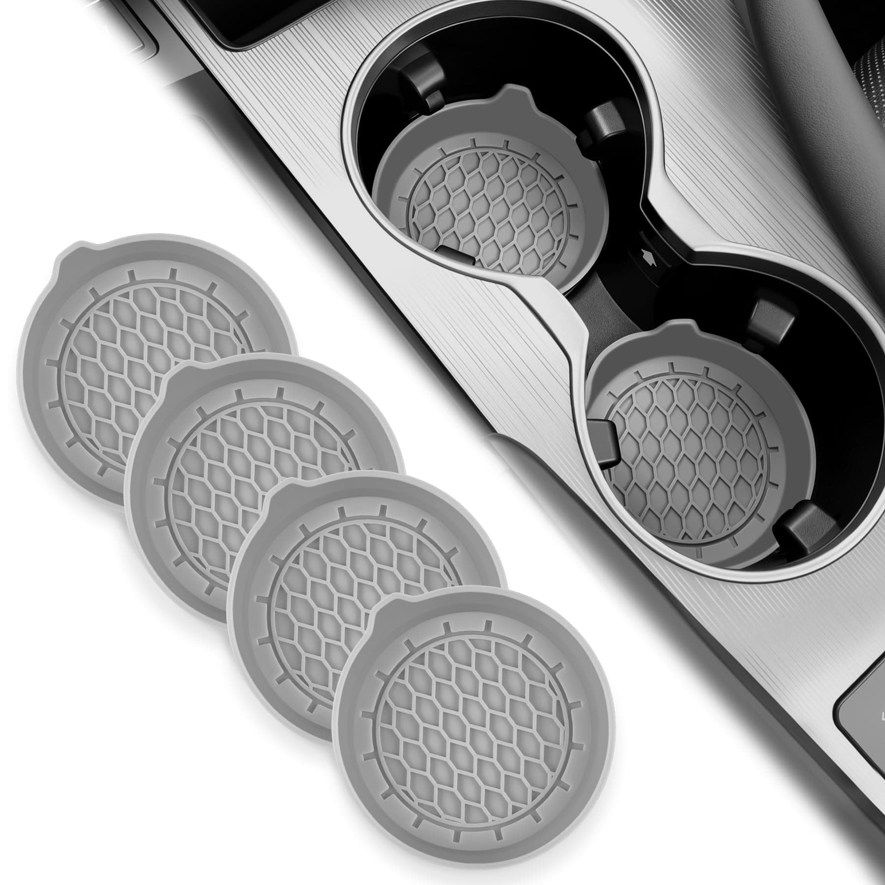 SINGARO Car Cup Holder Coaster, Silicone Cup Holder Insert, Universal Non-Slip Cup Holders, Car Accessories Interior for Women and Man 4 Pack Gray
