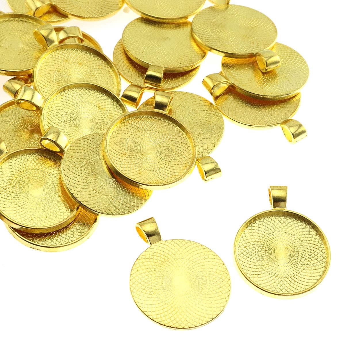25pcs Round Bezel Pendant Trays Setting Cabochon Blank Base for DIY Crafting Photo Jewelry Findings Making Accessories 25mm(Gold)