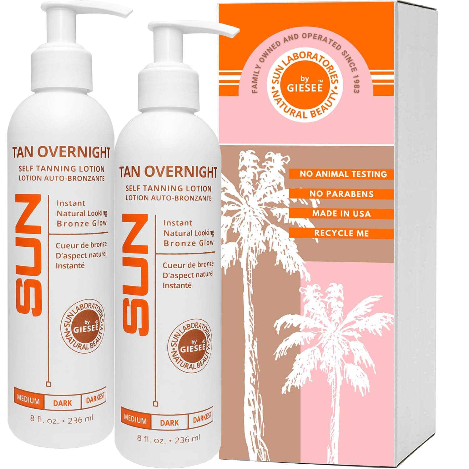 Sunless Tanning Lotion Tan Overnight - Medium Self Tanner for Fair Skin (8 oz) - 2 Pack Flawless