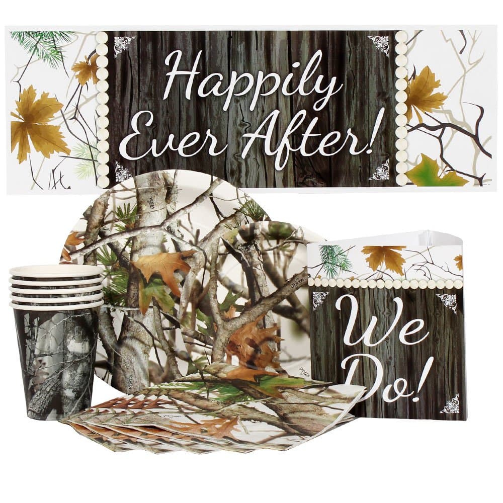 Birthday Direct White Camo Wedding Kit for 16 Includes Plates, Napkins, Cups, Banners, and Decorations - 68 Pieces - White Camouflage Party Supplies for Wedding