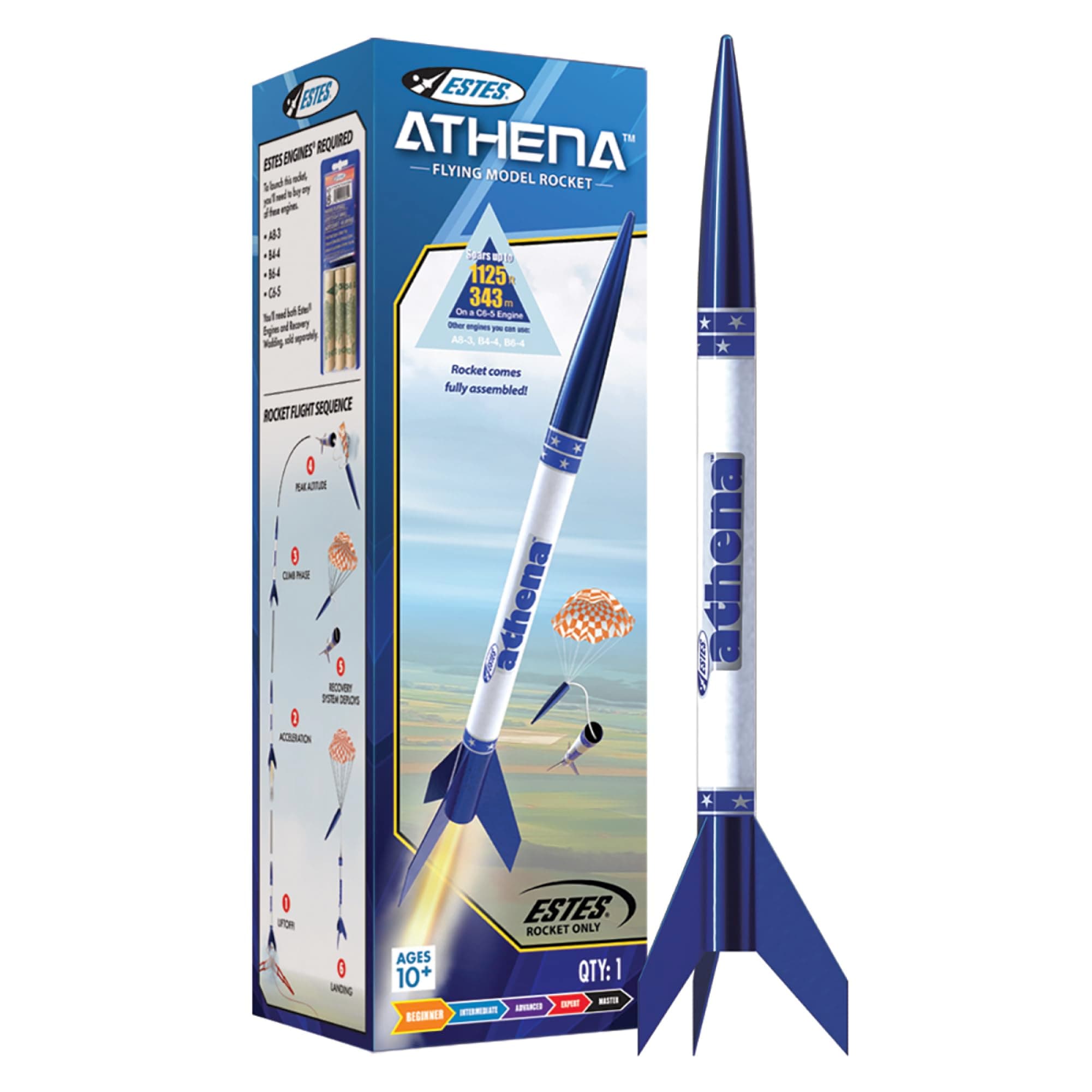 Estes 2452 Athena Rocket-Building Kit, Prebuilt Beginner Flying-Rocket Model Kit for Ages 10+, Blue