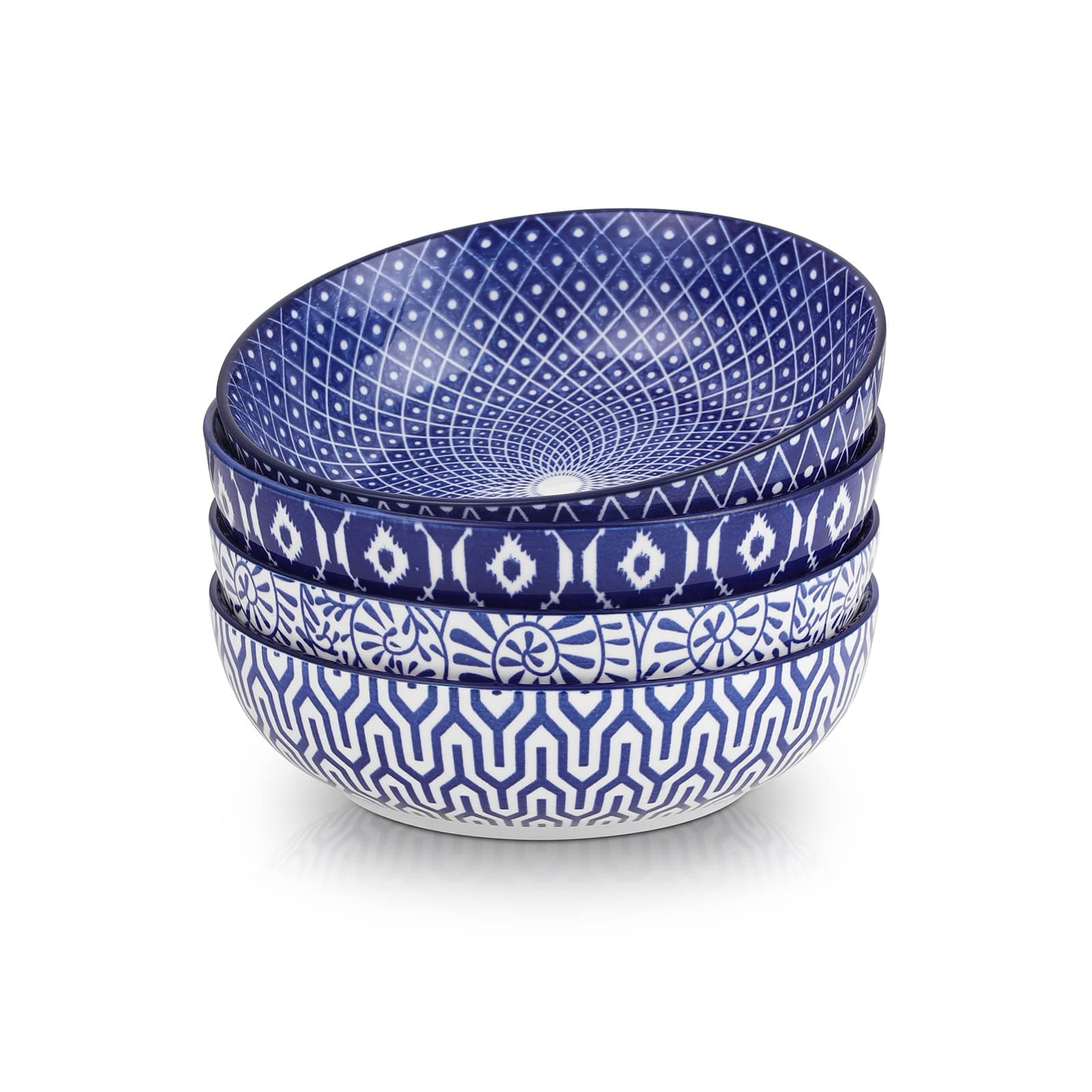 SelamicaCeramic Pasta Bowls Set of 4,Large Salad Bowls, Stackable Serving Bowls, Microwave Dishwasher Safe, 8.6 inch,50 OZ,Vintage Blue