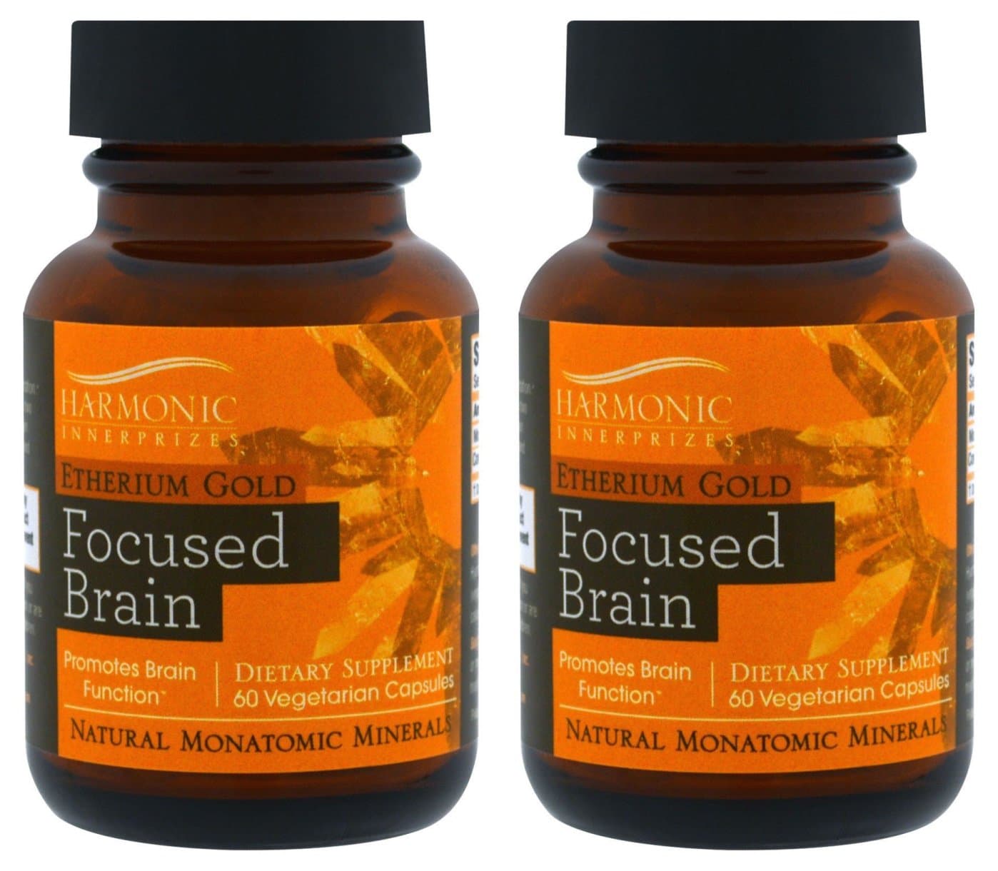 Harmonic Innerprizes Etherium Gold Focused Brain (Pack of 2) Promotes Brain Function for Mental Clarity, Focus and Concentration, Promote Alpha Brain Wave Production, 60 Capsules Each