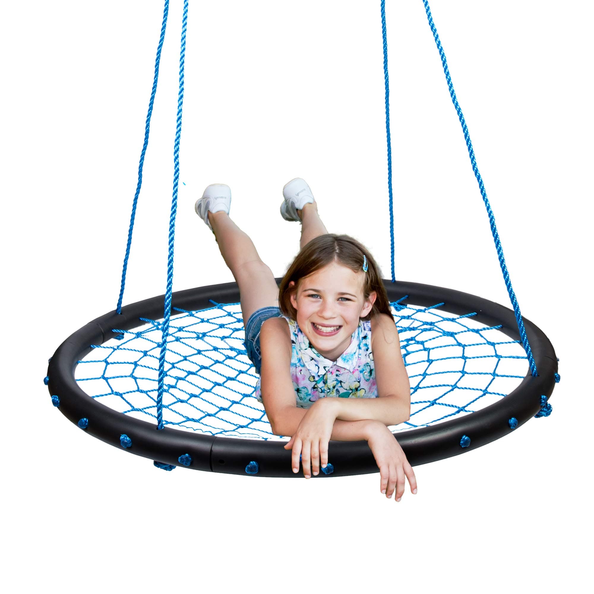 WonkaWoo 40" Net Tree Swing for Kids, Blue Spider Web Swing Set for Backyard and Outdoors with Durable Hanging Rope, Foam Wrapped Steel Frame, 220 Lbs Weight Capacity