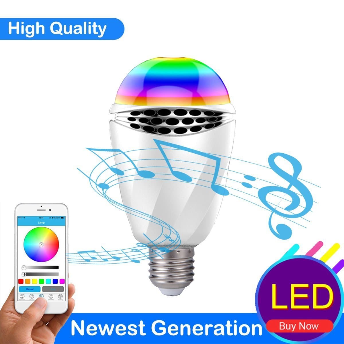 LK&smart Bluetooth Smart LED Speaker Bulb, Smartphone Controlled RGB Bulb, Dimmable Multi-Color Changing Lights