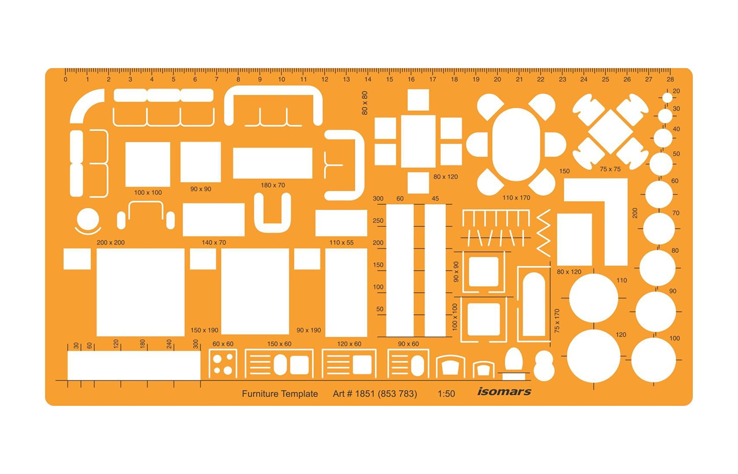 Isomars 1851 Architectural Drawing Stencil 1:50 Scale Template, Orange