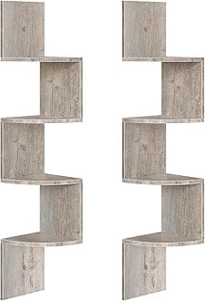 Corner Shelf, Set of 2 Floating Corner Shelves, 4-Tier Wall-Mounted Corner Bookshelves for Living Room, Bedroom, Bathroom, Home Office Decor, Greige BG25BJP201