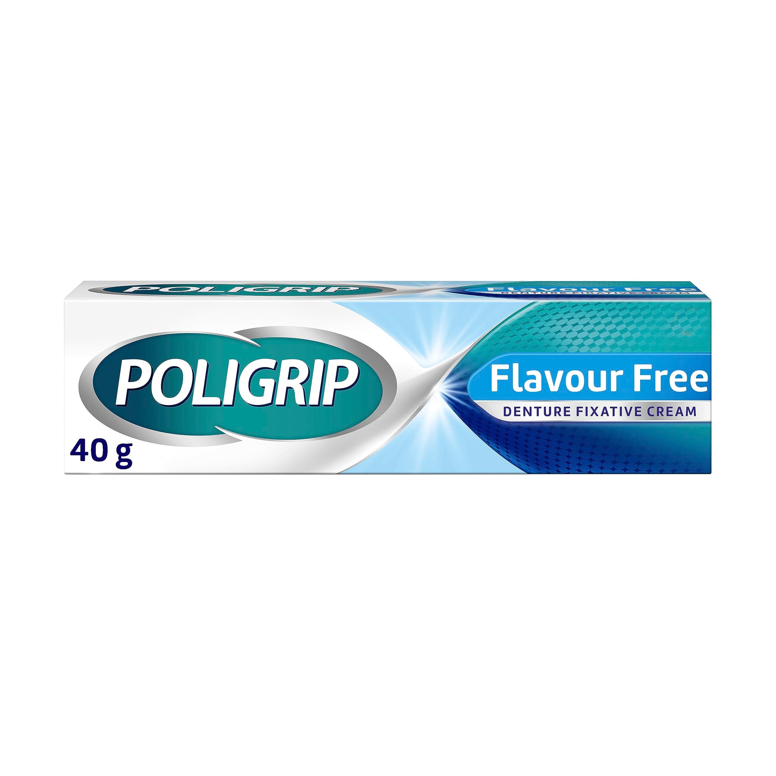 Poligrip Denture Adhesive, Fixative Cream to Secure Dentures, False Teeth & Partials, Flavour Free, 40 g