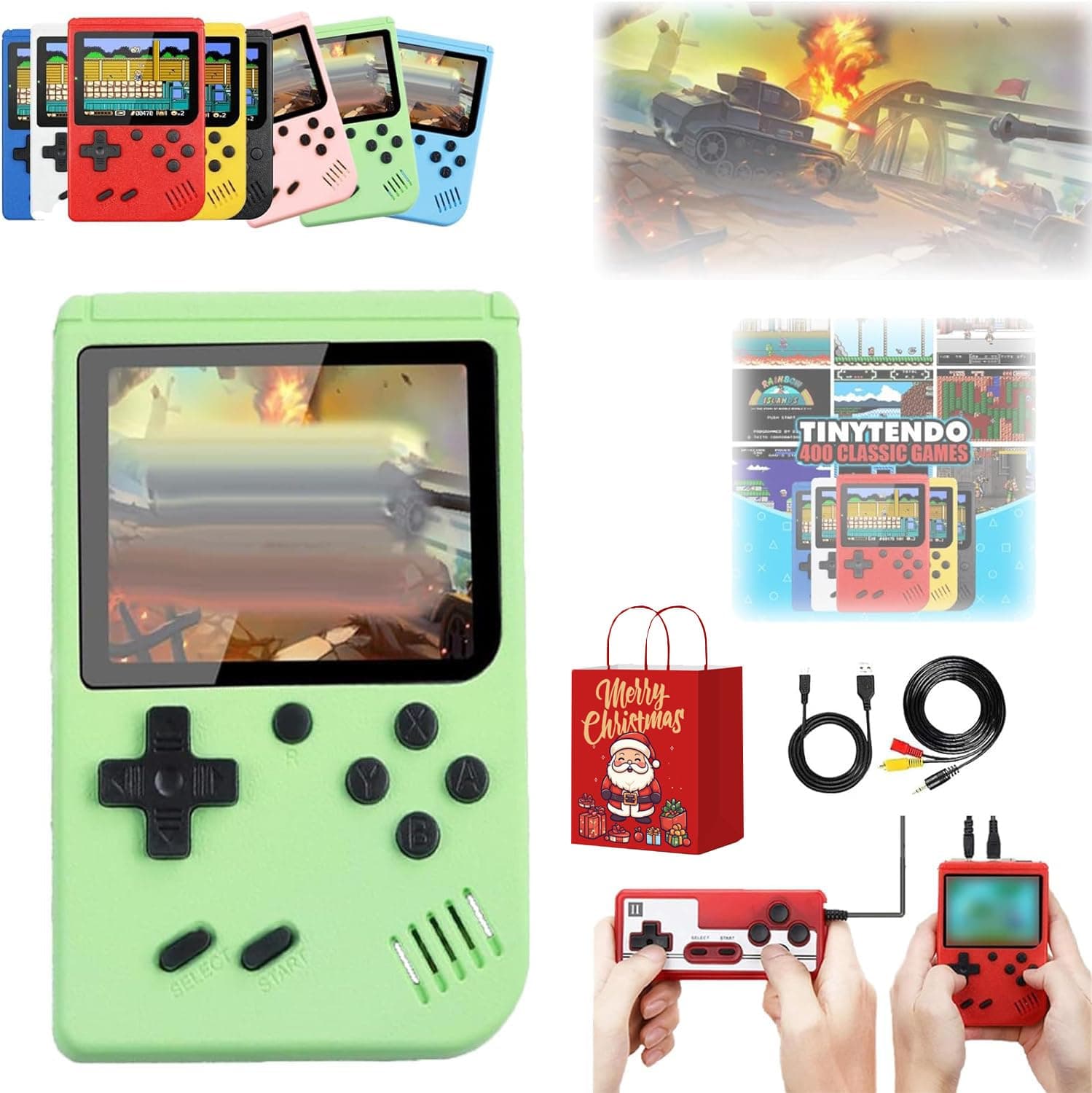 TinyTendo - Tiny Tendo 400 Games, Tinytendo Handheld Games Console, Portable Retro Video Game Console with Game Controller, GameTendo 400 in 1 Game Console, Support 2 Players Play on TV (Green)