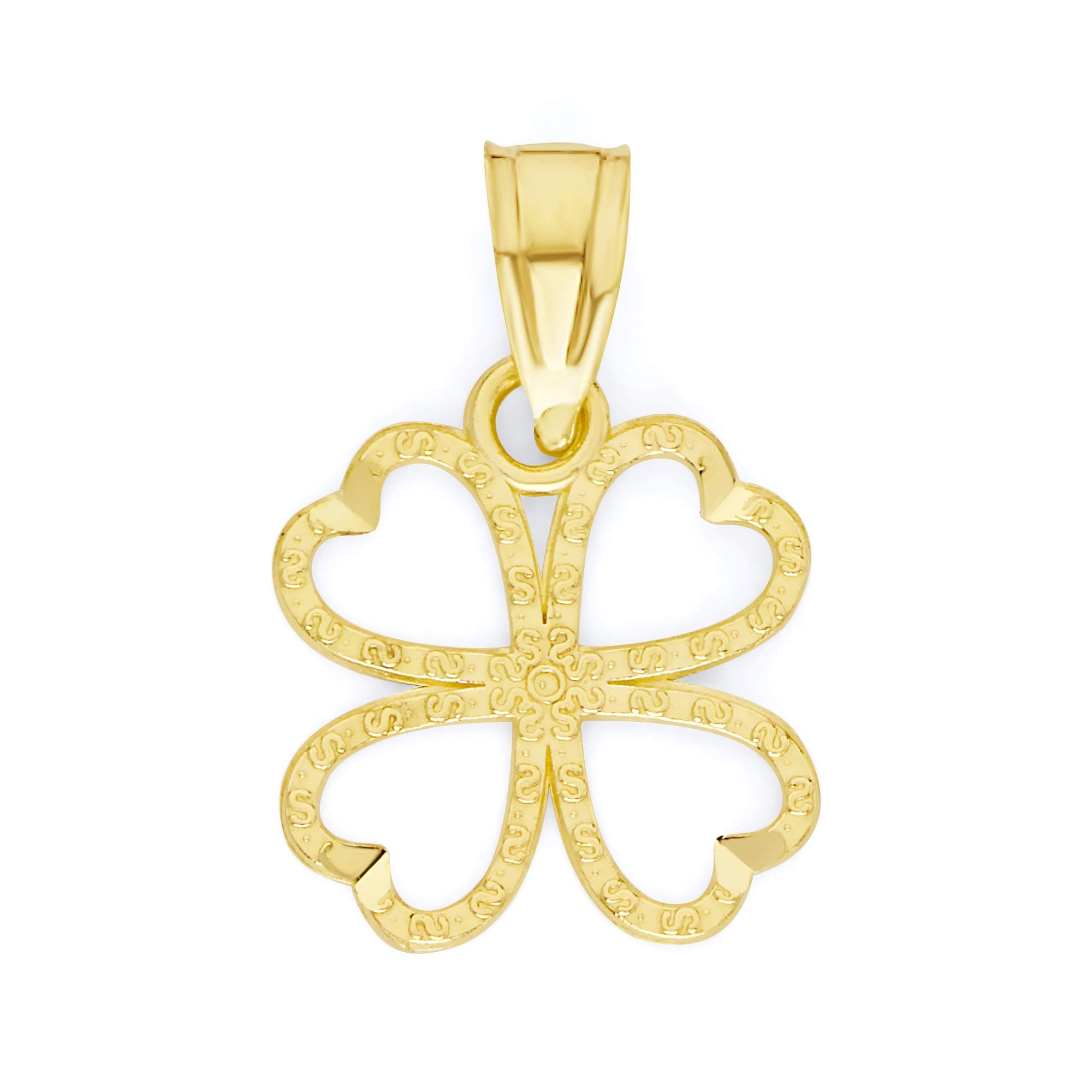 10k Solid Real Gold Four Leaf Clover Pendant, Good Luck Charm Irish Jewelry Gifts