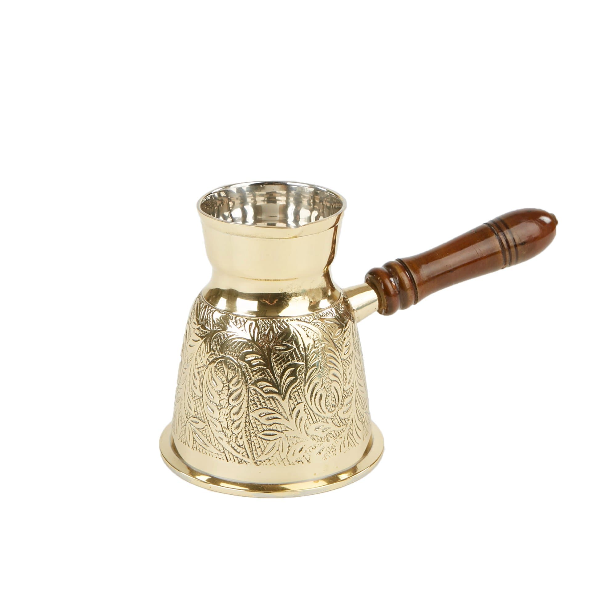 Mind Reader Turkish Style Brass Coffee Pot with Wooden Handle, Gold