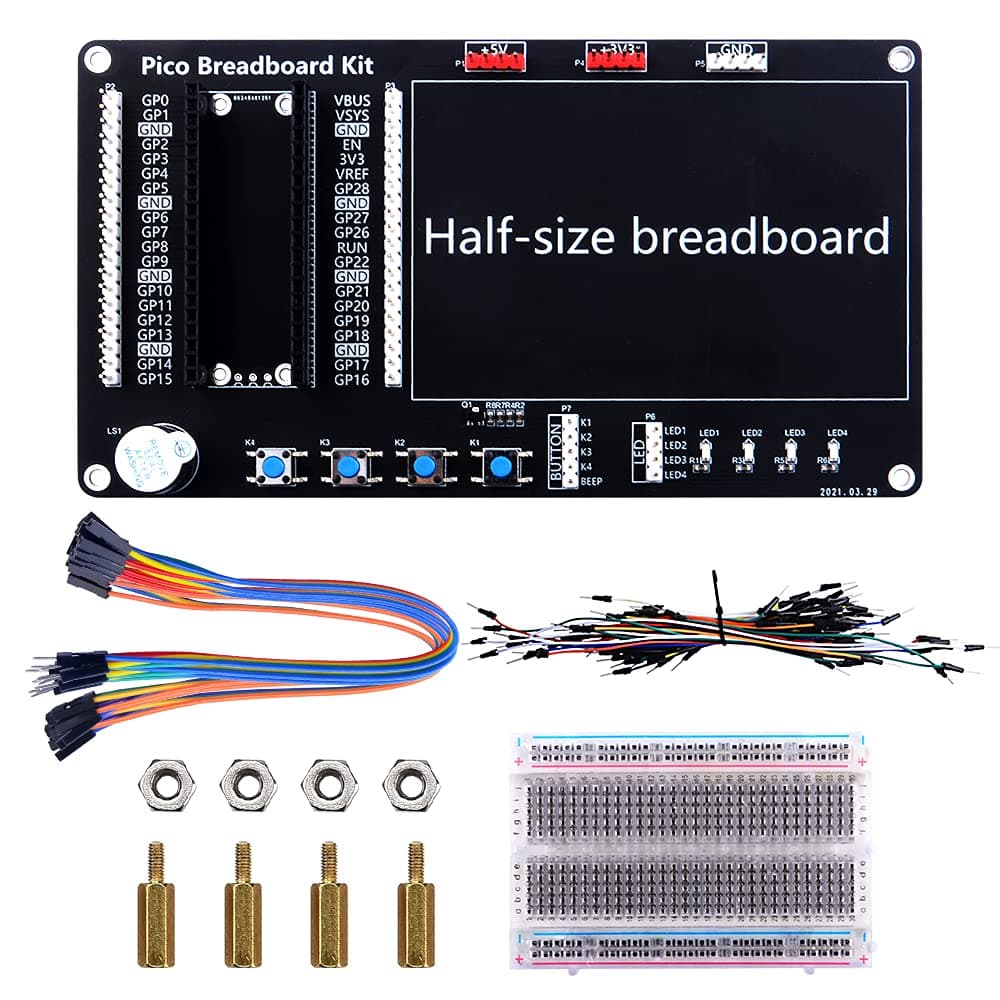 GeeekPi Raspberry Pi Pico/Pico W Basic Starter Kit, Raspberry Pi Pico BreadBoard Kit with Half-size Breadboard, Jumper Wire Pack (Raspberry Pi Pico/Pico W Not Included)