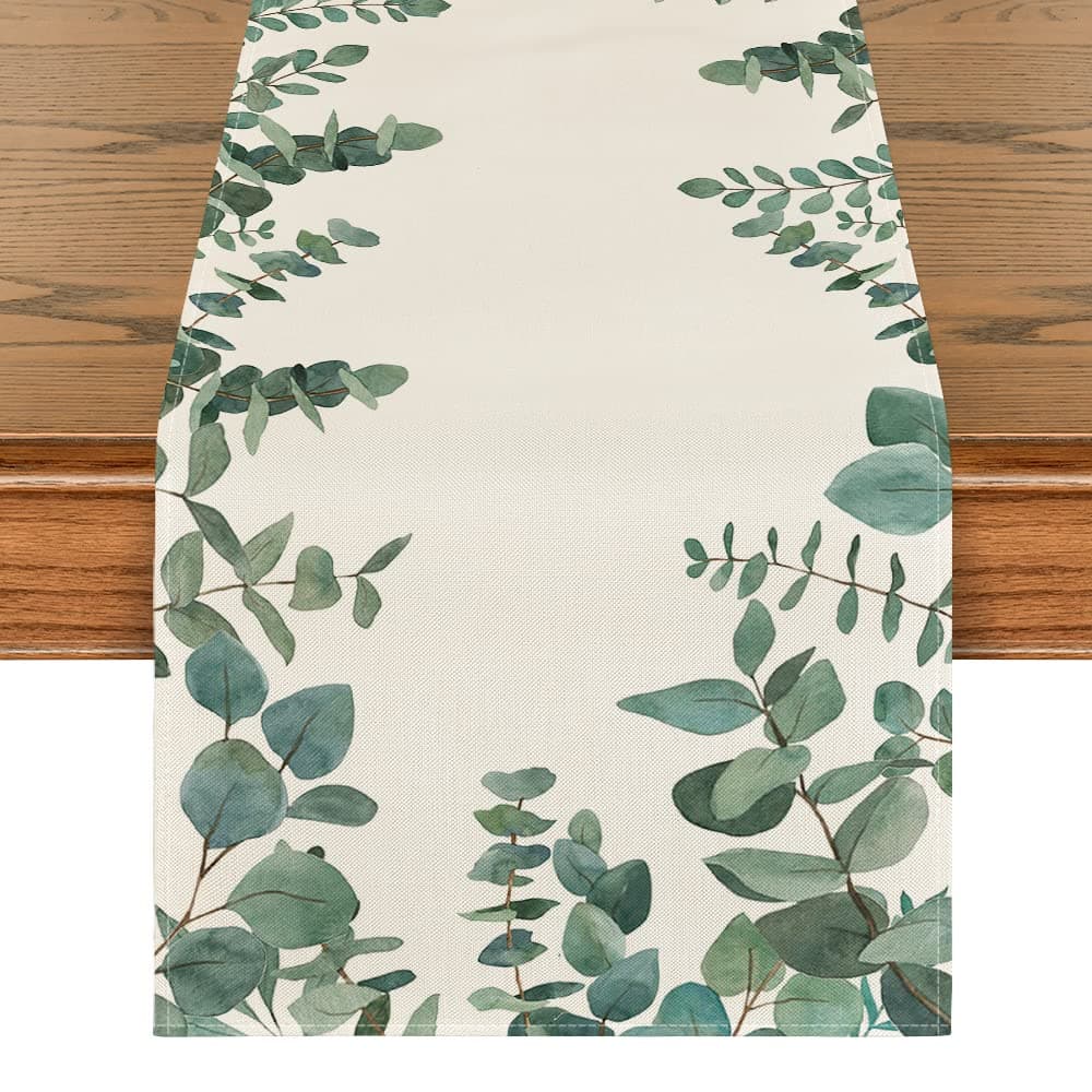 Artoid Mode Eucalyptus Leaves Summer Table Runner, Seasonal Spring Kitchen Dining Table Decoration for Home Party Decor 40x140 cm
