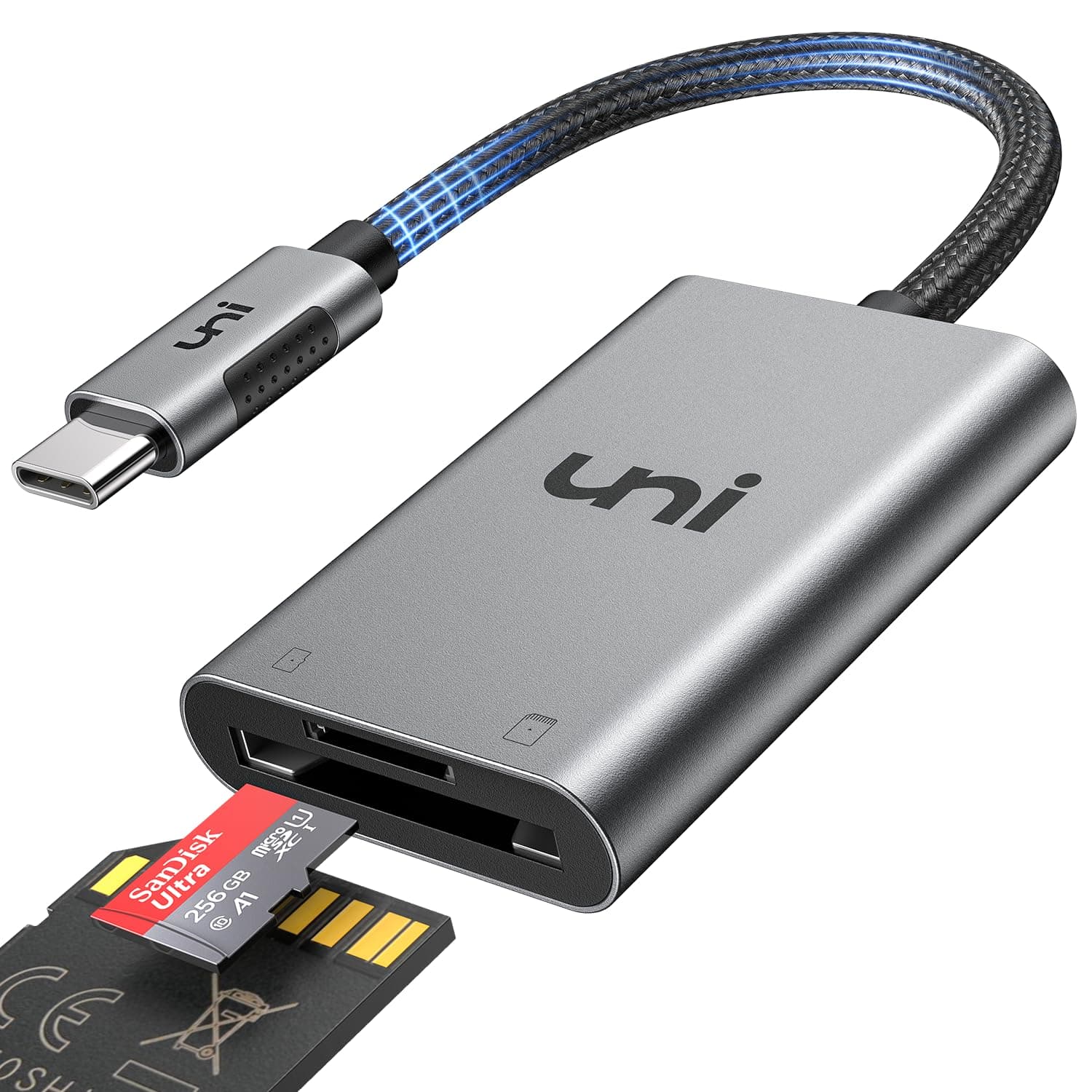 uni SD Card Reader, Aluminum USB C to Micro SD/SD Card Adapter Thunderbolt 3 for SDXC/SDHC/MMC/RS-MMC, Compatible for iPhone 15 16, MacBook Pro/Air, iPad Pro, Android, Galaxy S22 etc.