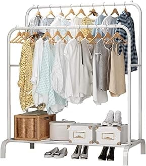 Clothes Rack, Clothing Garment Rack Metal Double Rail Hanging Clothes 2-Tier Storage Shelf For Boxes Shoes Boots Commercial Grade Multi-Purpose Entryway Shelving Unit For Home Office Bedroom (White)