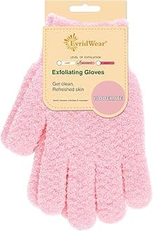 Exfoliating Gloves for Bath, Shower Deep Cleaning Acne and Dead Skin Removal, Woman Girl Light Moderate or Heavy Level, 1 Pair (Pink)