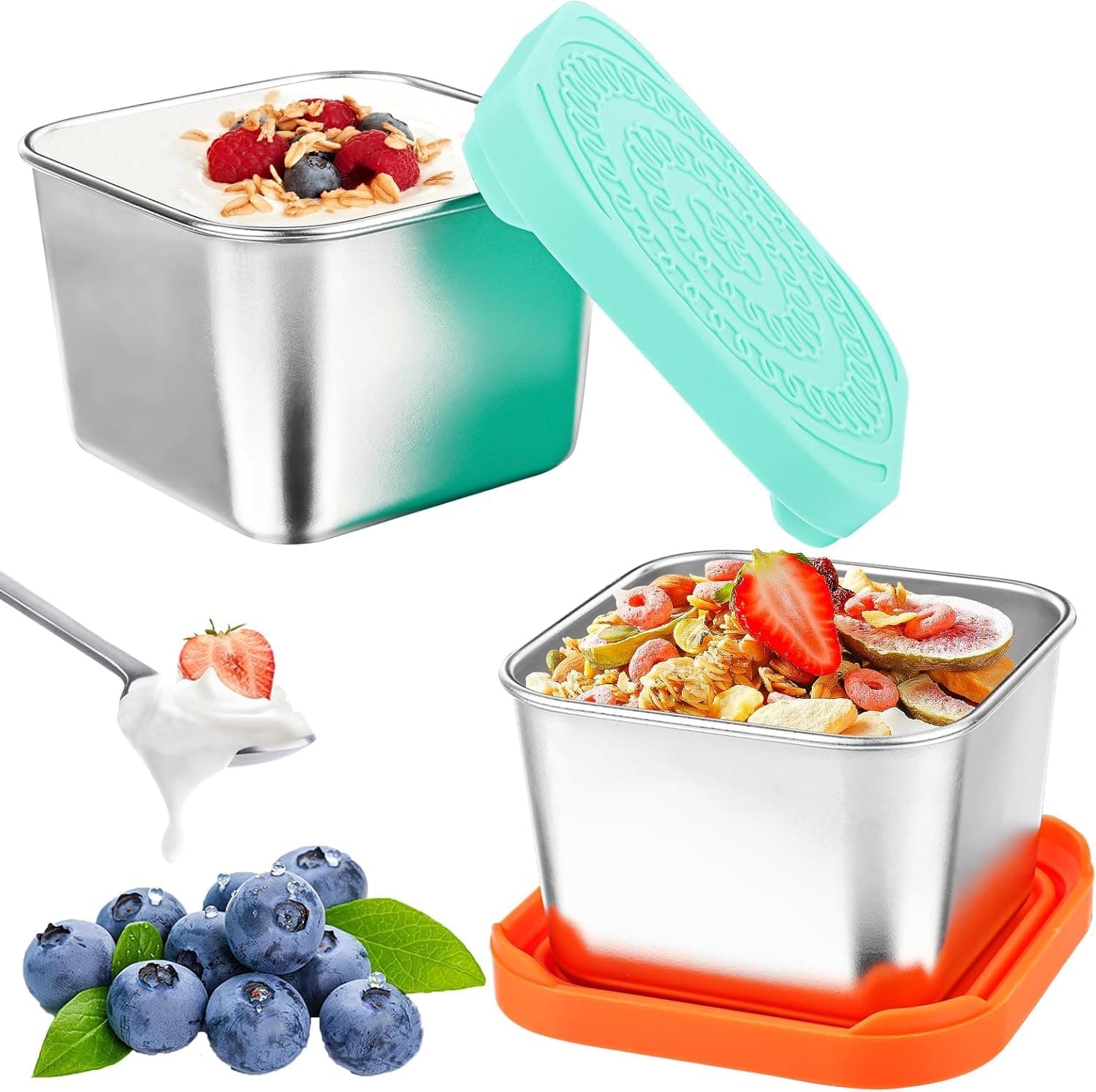 Salad Dressing Container, Steel Small Condiment Containers with Leak Proof Silicone Lids, 80ml Reusable Sauce Containers for Lunch Boxes use for Picnics and Travel (2)