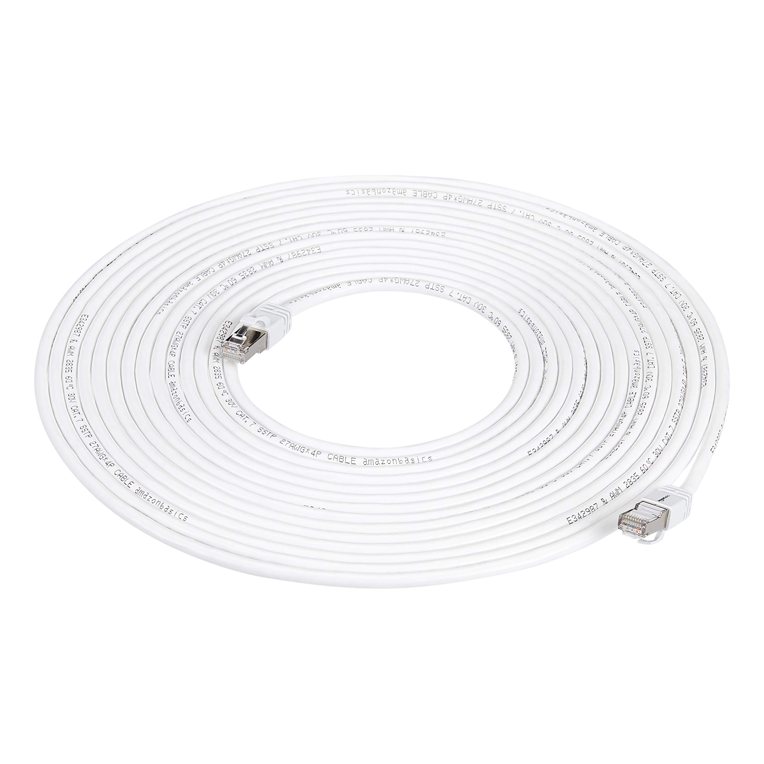 Amazon Basics RJ45 Cat 7 Ethernet Patch Internet Cable, 10 Gbps High-Speed, 600MHz, Double-Shielded, 50 Foot, White