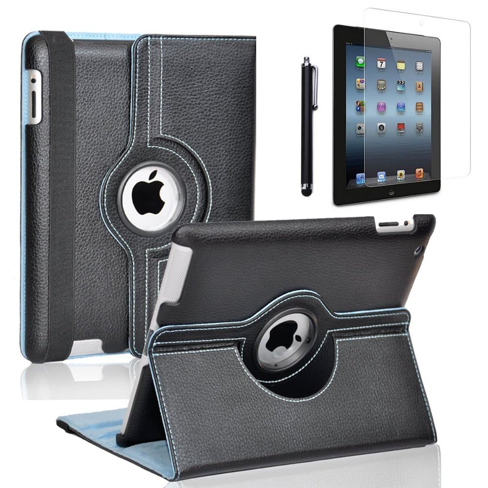 Zeox Apple iPad 2/3/4 Case - 360 Degree Rotating Stand Smart Case Cover for iPad with Retina Display (iPad 4th Generation), The New iPad 3 & iPad 2 (Automatic Wake/Sleep Feature) - Black