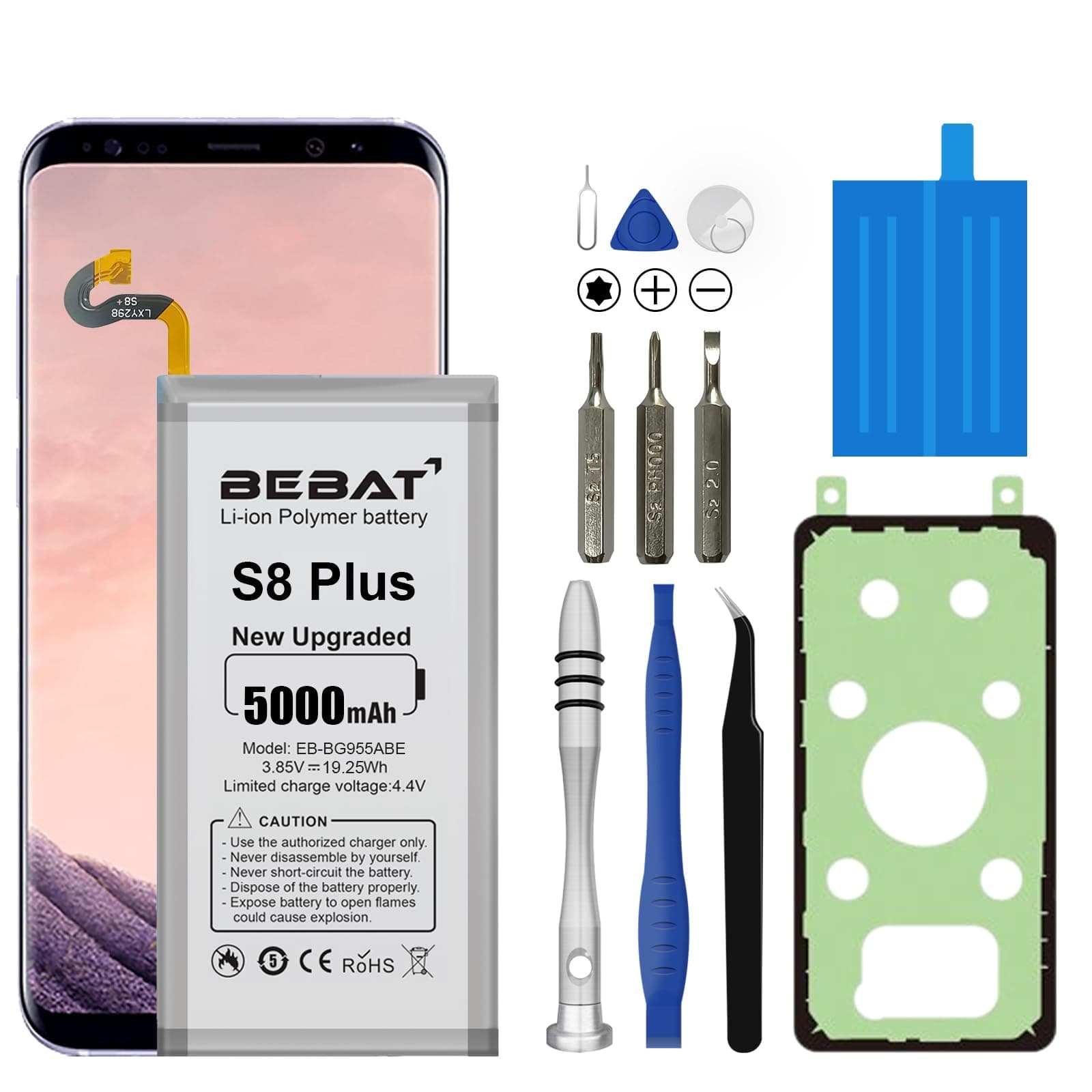 Replacement Battery for Samsung Galaxy S8 Plus,5000mAh High Capacity Lithium Polymer Battery for Samsung Galaxy S8 Plus SM-G955 G955V G955A G955T G955P G955R4 G955F with Repair Tool Kits